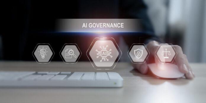 AI Artificial Intelligence governance concept. AI Policy for ensuring responsible, ethical use of artificial intelligence (AI) technologies. Transparency, accountability, bias, privacy of AI system.